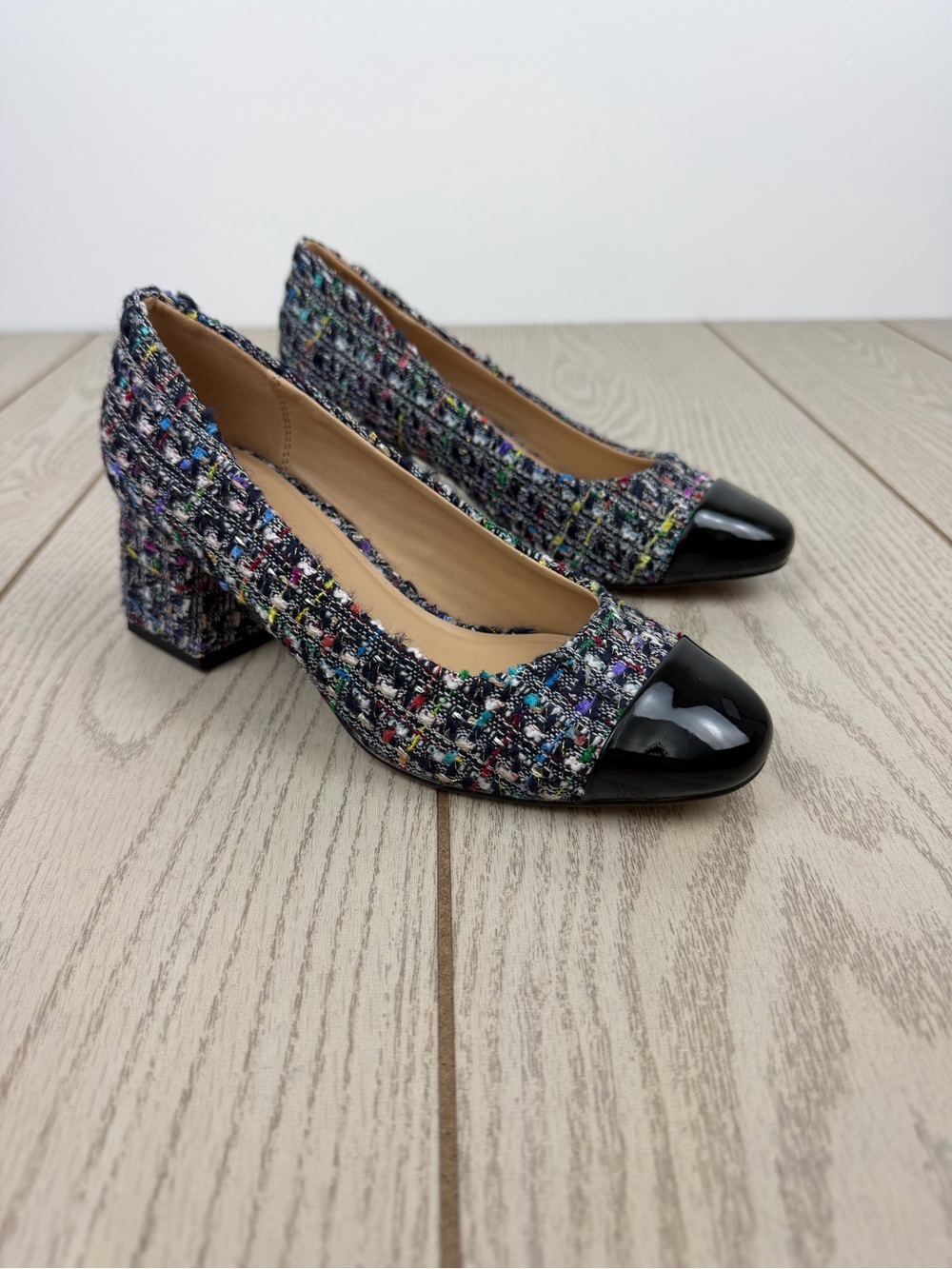 On 34th Women's Tilly Capped-Toe Block-Heel Tweed Pumps 5M Multi Black PT $80